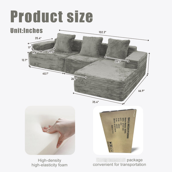 Latitude Run® Compression Sectional Comfy Chaise Boneless L Shape ...