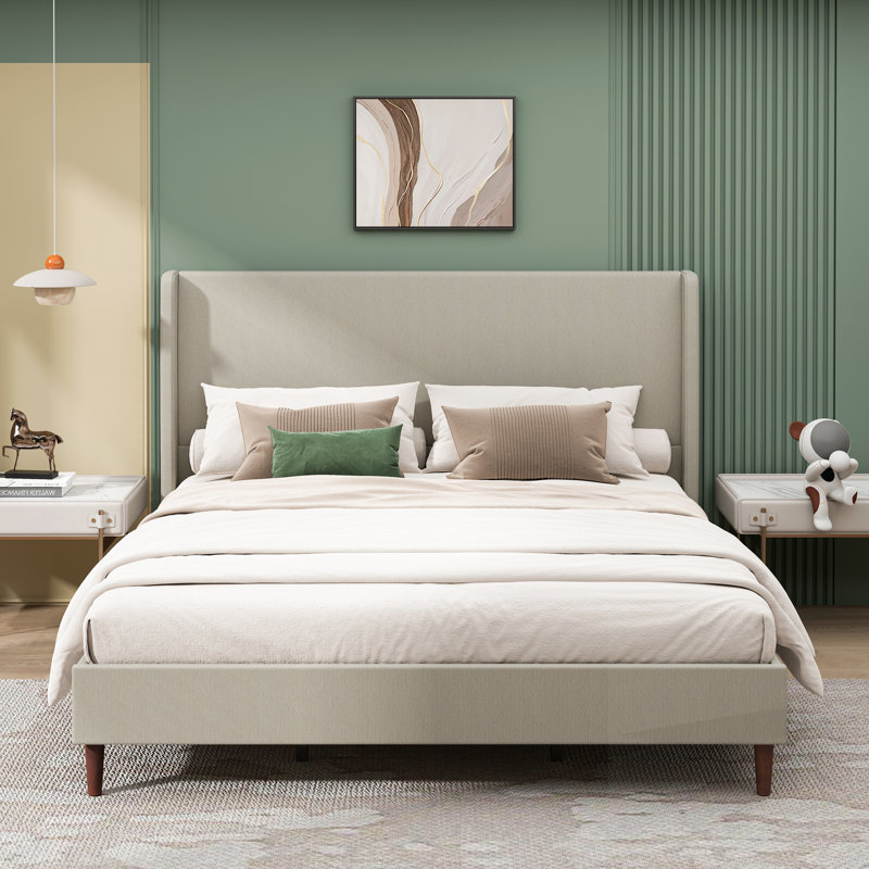 High Headboard Upholstered Bed Frame With 12-Slat Support, Easy Assembly, And No Box Spring Needed, King