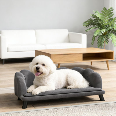 Soft Velvet Pet With Pearl Shape Design And Supportive Cushion For Dogs Under 70 Lbs, 1.5" Thickness Spacious Dog Decorative Back Removable Large Pets, 23.75" Overall Depth