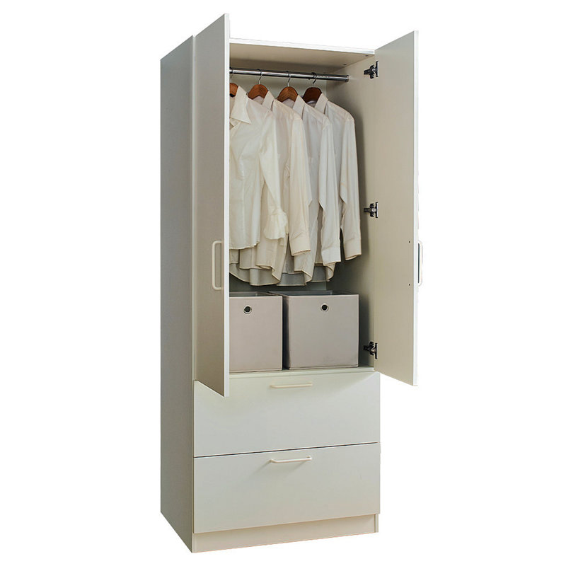 Emma Two-Door Wood Closet With Two Drawers And Hanging Bars In White