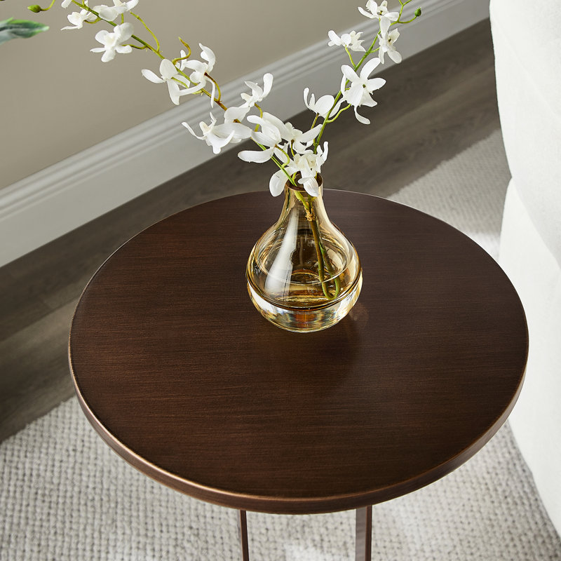 Table d'appoint ronde en bronze antique, plateau ovale ouvert de 39,3 cm (15,46 pouces) avec base profilée.