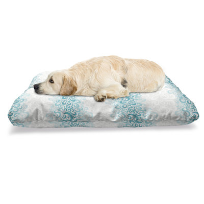 Lit pour animal de compagnie Ambesonne Turquoise, motif floral floral abstrait, conception à coussins, coussin résistant à mâcher pour chien et chat avec housse amovible, 24 po x 39 po, blanc turquoise sarcelle