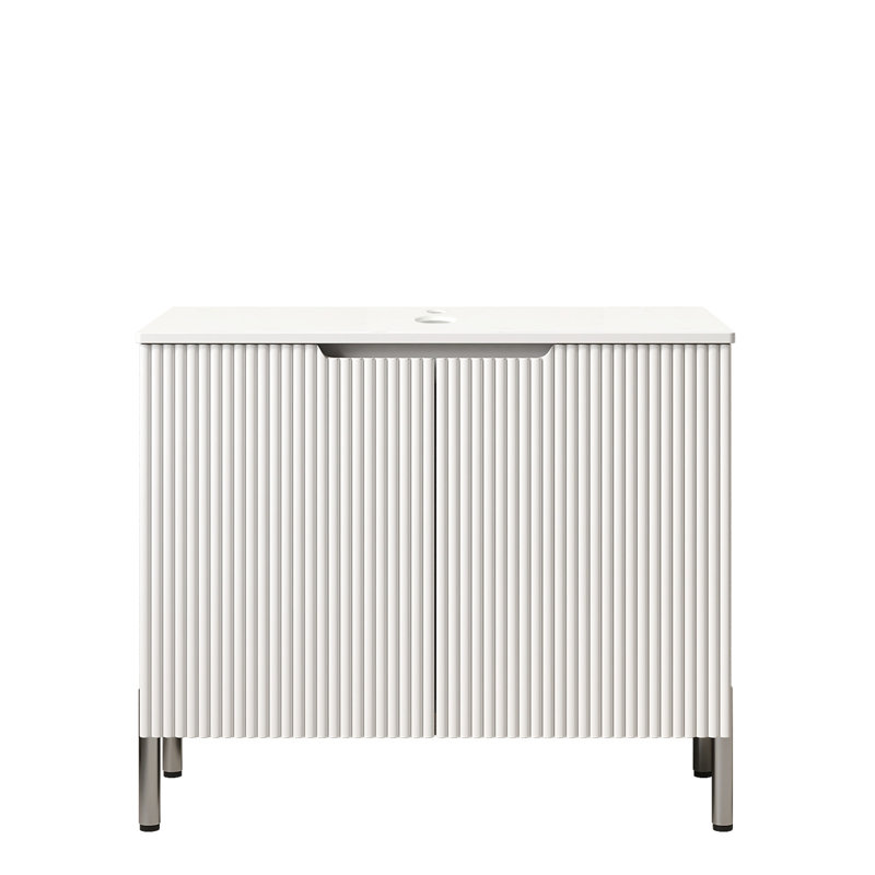 Armoire de comptoir en pierre artificielle autoportante blanche Carrara 30 po 30 po avec deux portes, sans lavabo, sans robinet ni couvercle d'évier