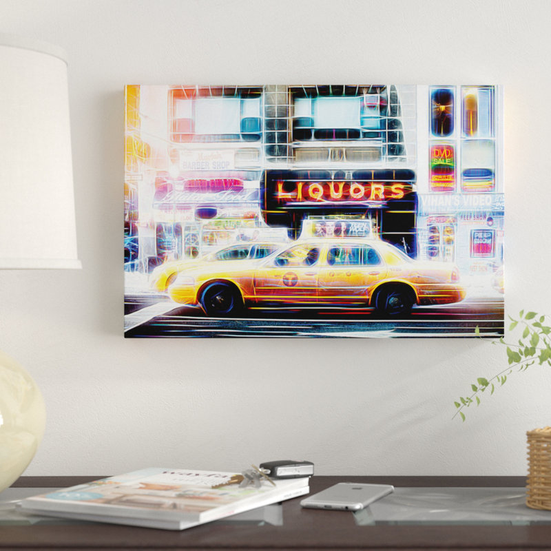 « liqueurs taxi » sur toile, H 40 po x l 60 po x P 1,5 po, Toile tendue, Pas de tapis