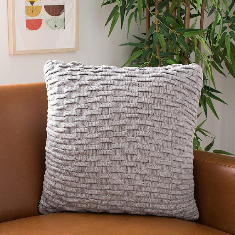Noela 20" Gray Textured Cotton Throw Pillow