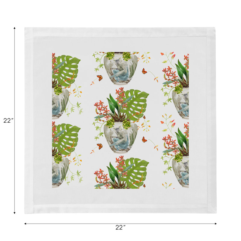Monkey Jungle Hemstitch 22" Linen/Cotton Napkin, White