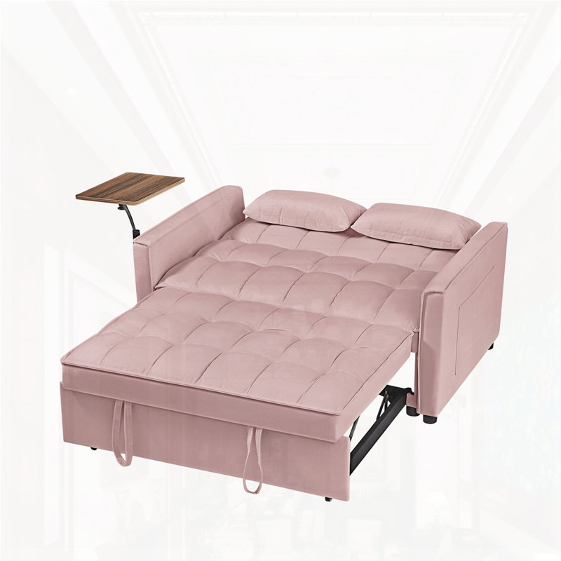 Taliesen Square Arms Loveseat, Sofa Bed, White Velvet, 31.5" H x 53.14" W x 34.64" D