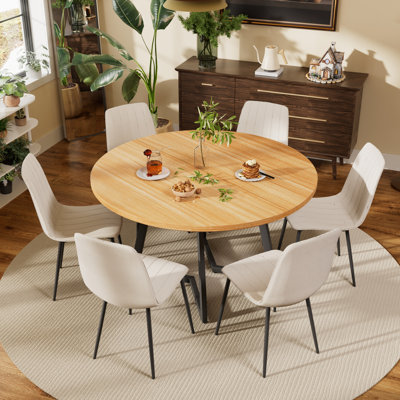 Round Dining Table Set with Velvet Upholstery Chairs