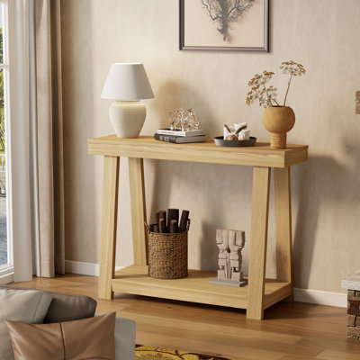 43.5" Elegant Oak Wood Color Console Table Entryway Table For Hallway