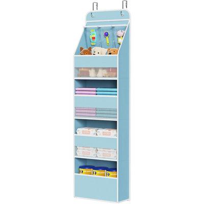 Rangement suspendu à 5 tablettes en tissu bleu