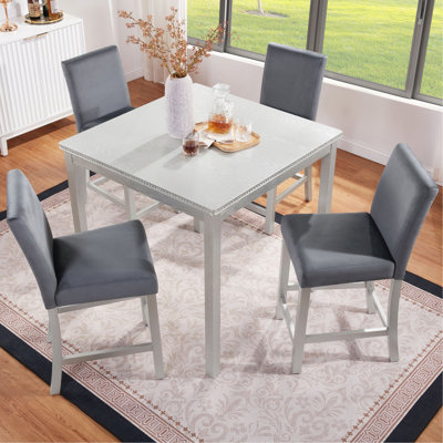 Ensemble de table de salle à manger en bois 5 pièces, ensemble de table de cuisine avec table carrée et 4 chaises rembourrées, table de salle à manger en bois avec décoration en cristal et ensemble de chaises pour la cuisine, la salle à manger
