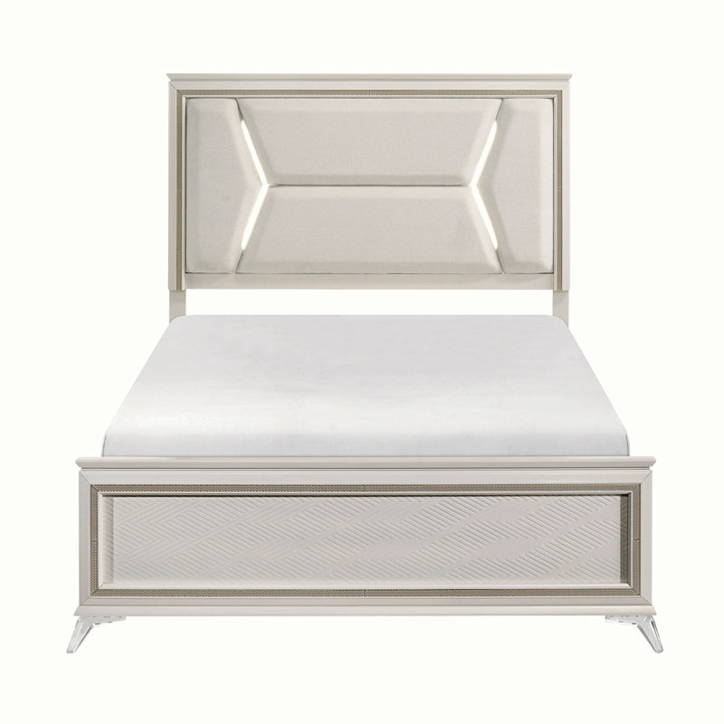 Bed Frame With Side Bookshelves, Two Drawers, And Built-in USB Port, Queen, White 1