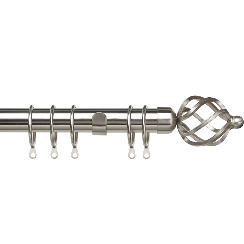 Willena Adjustable 2.8cm Single Curtain Pole, 120 cm H x 210 cm W, Satin Silver