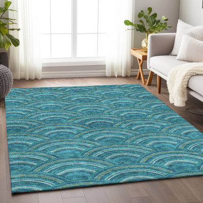 Premium Machine Washable Prisco Teal Rug