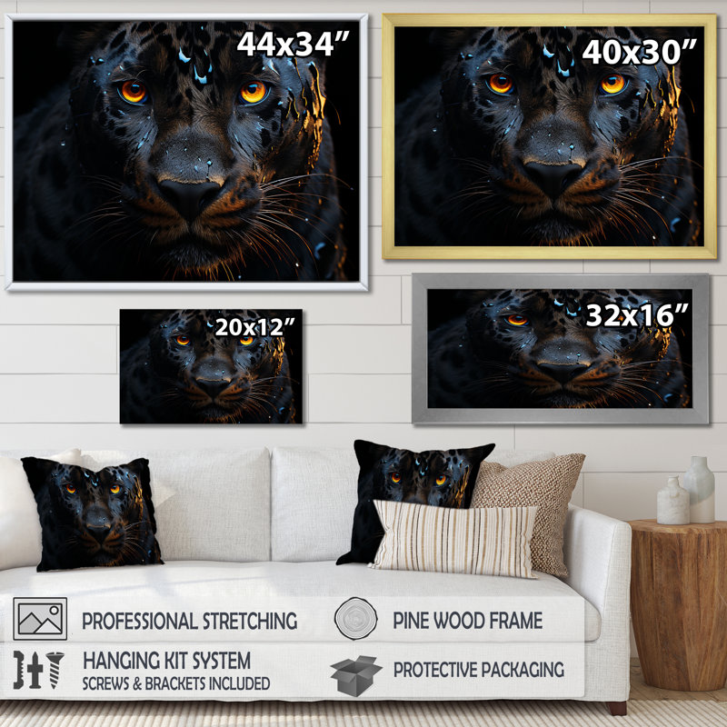 «Dynamic Black Panther Spirit II» sur toile, Cadre photo noir, H 34 po x l 44 po x P 1,5 po