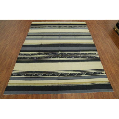 Tapis rayé à teinture de légumes kilim 9 x 12