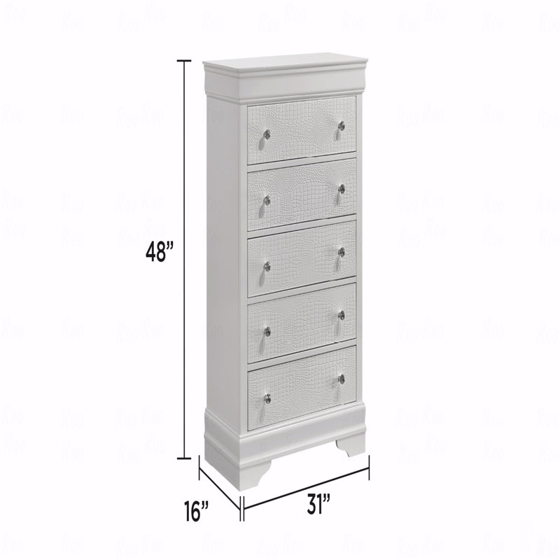 Commode à 5 tiroirs, fabrication en bois de style moderne, Blanc