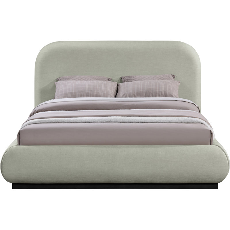 Humayrah Upholstered Panel Bed, Full/Double, Mint Chenille Fabric / Stained Black