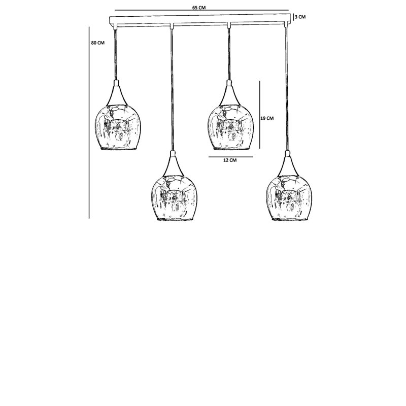 Lustre élégant en métal avec capuchon en verre, finition miel et or, 31,5 po x 2,4 po x 1,2 po | Hauteur réglable, 4 x douilles E27 (40 W maximum) | pour le salon, la salle à manger et le vestibule, design élégant et moderne