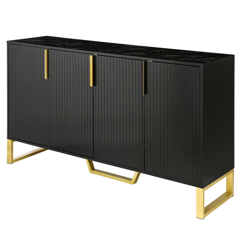 Modern Sideboard With Four Doors, Metal Handles, Legs, And Adjustable Shelves For Versatile Storage And Stylish Kitchen Organization