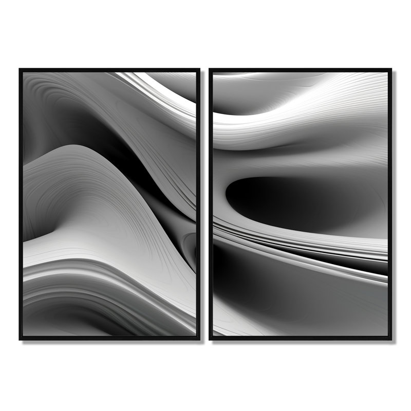 «White Black Infinite Ripples - Abstract Modern Waves», reproduction d'art sur toile, Noir, H 36 po x l 48 po