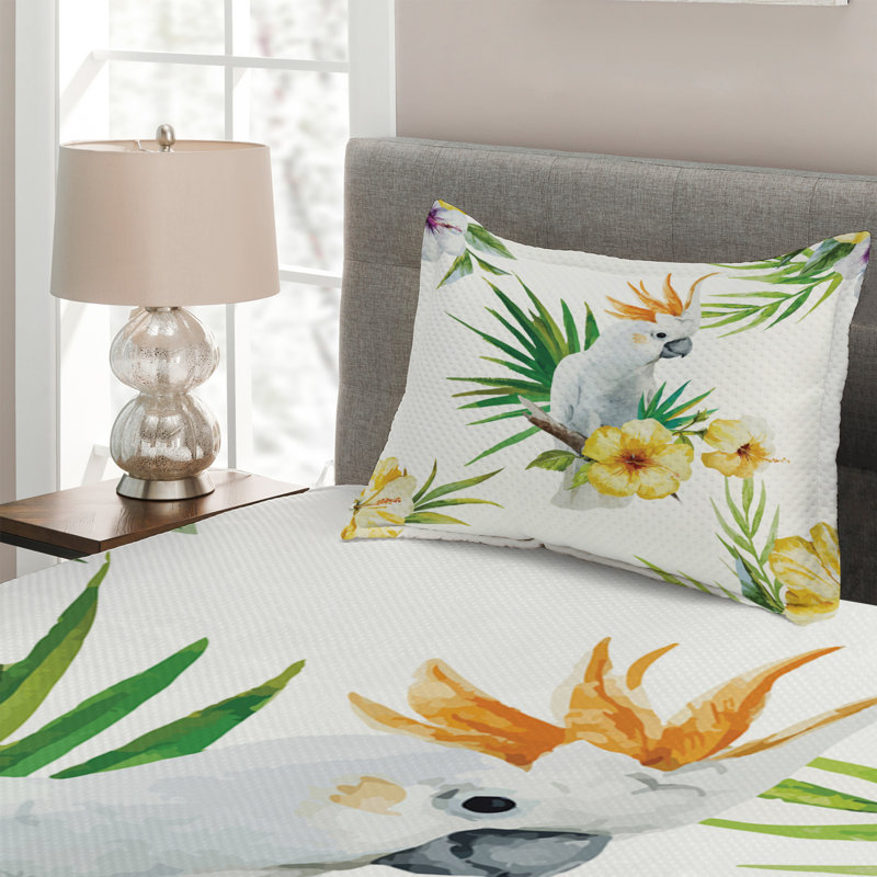 Tropical Parrot and Hibiscus Twin Quilted Bedspread Set