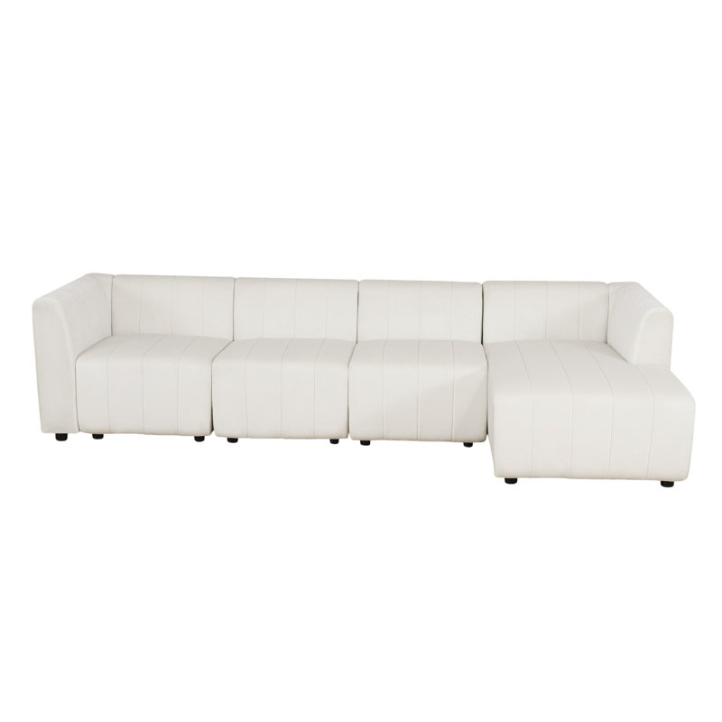 120" Wide 4- Piece White Microfiber Reversible Modular Living Room Sectional Sofa, Right Hand Facing