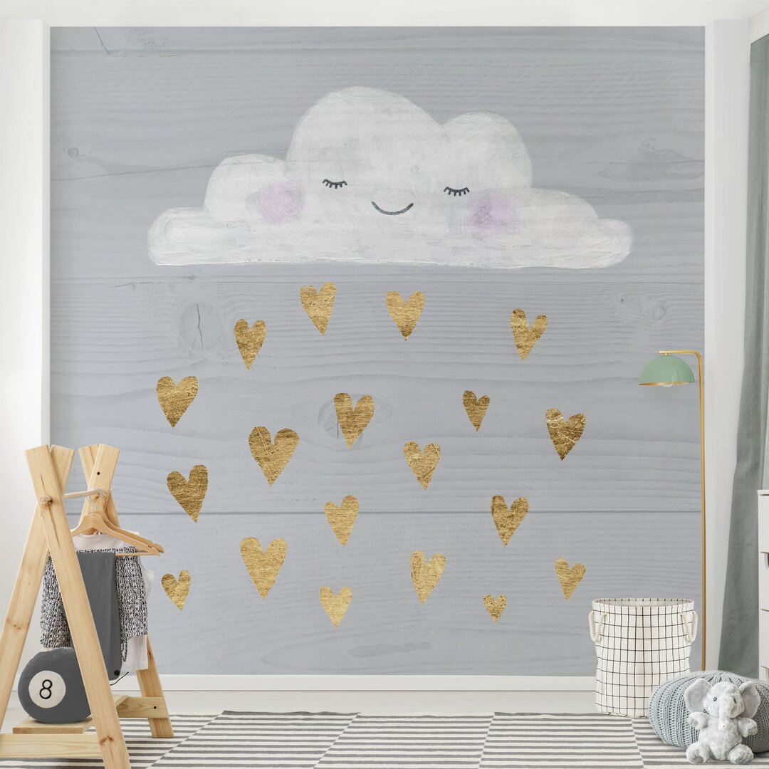 Strukturierte Fototapete Clouds with Golden Hearts 3,36 m x 336 cm