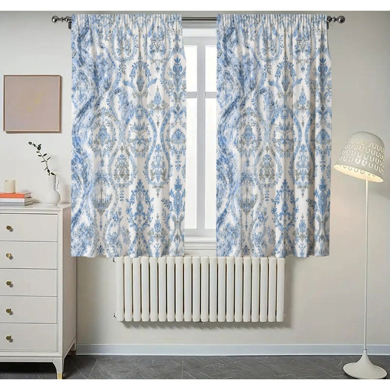 Blue Damask Blackout Curtains Set Of 2, 28 × 40