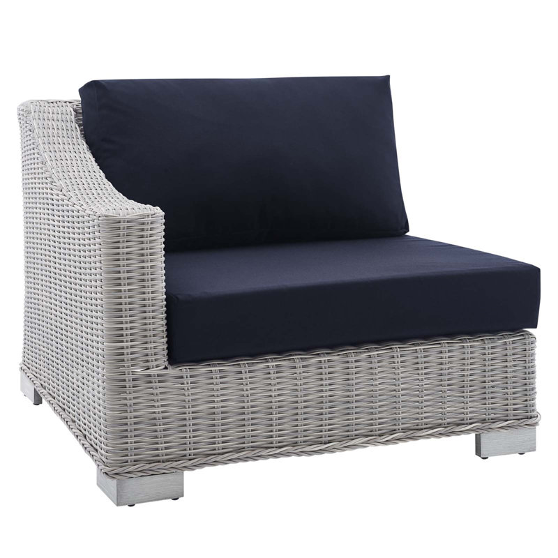 Fauteuil d'extérieur gauche en rotin Conway, Bleu marine