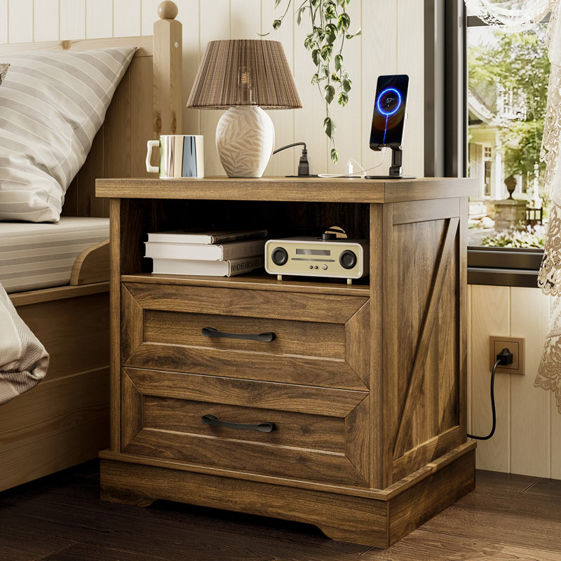 Farmhouse Nightstand With 2 Spacious Drawers,End Table With Ample Storage Shelf,Bedside Cabinet With 4 Solid Wood Legs Farmhouse Nightstand With 2 Spacious Drawers,End Table With Ample Storage Shelf,Bedside Cabinet With 4 Solid Wood Legs (Set Of 2)