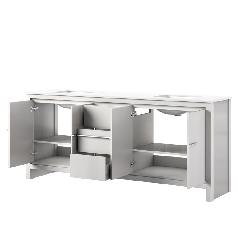 80 po Meuble-lavabo double avec comptoir en quartz blanc - structure en bois massif, fermeture en douceur, égratignures et taches, armoires de rangement spacieuses 80 x 20, plateau de rangement, grande surface