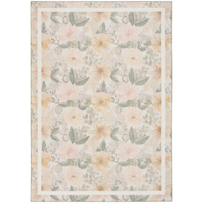 Nourison Botanical Washables 4' x 6' Beige Multicolor Farmhouse Indoor Rug