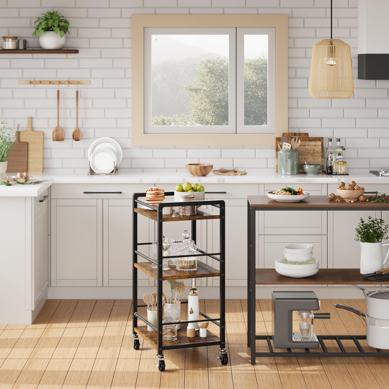 Home Service Cart, Small Home Bar Cart, Wheeled Cart, Mobile Cart, 3-Tier Rolling Practical Storage Cart for Kitchen, Dining Room & Living Room