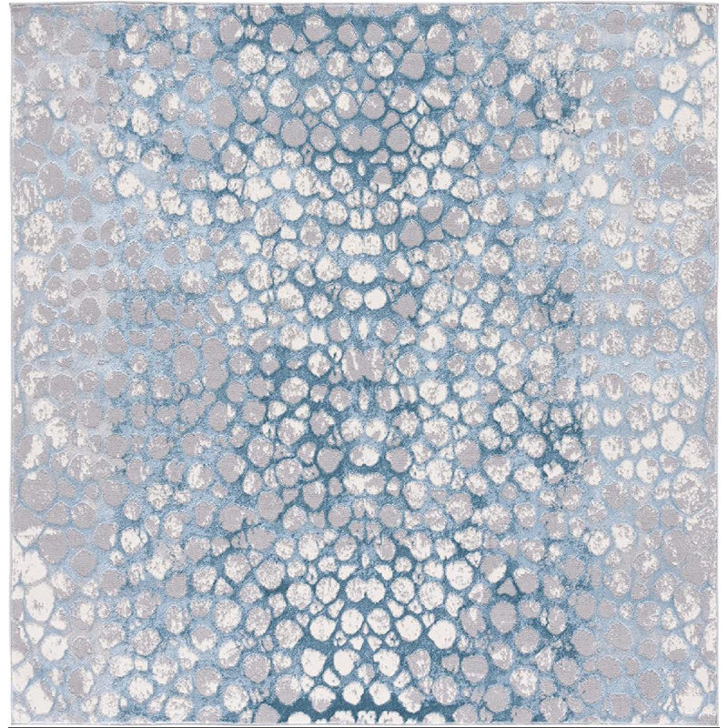 Tapis abstrait gris / bleu Gupton, Carré 6 pi 7 po
