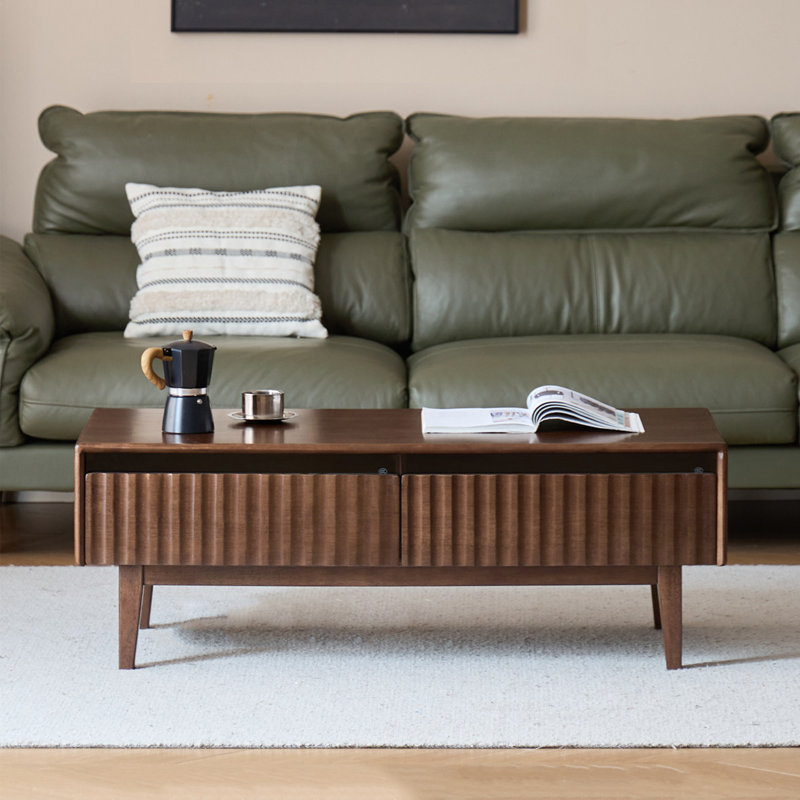 Table basse moderne en bois massif avec rangement, H 16,9 po x L 39,4 po x l 20,5 po