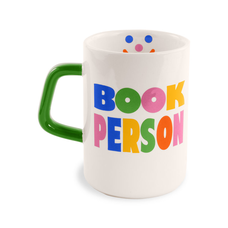 Colorful Ceramic Book Person Mug with Green Handle