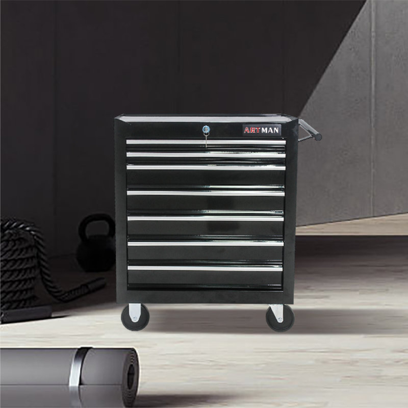 24.2'' W 7 -Drawer Steel Bottom Rollaway Chest with Wheels, Black