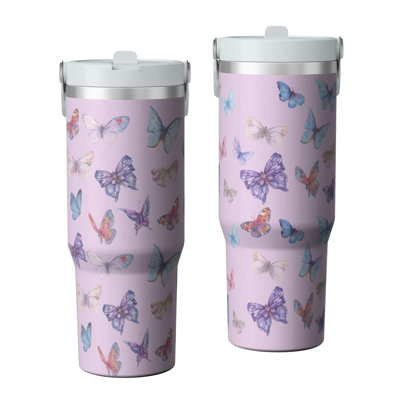 30 oz Tumbler  with Lid and handle  Stainless steel  Insulated tumblers  Cute water bottle with Flip(butterfly pattern)
