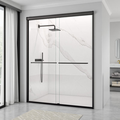 72x60" Frameless Shower Door with Waterproof Seal & Dual-Purpose Handle, 6mm Tempered Glass & Silent Rollers