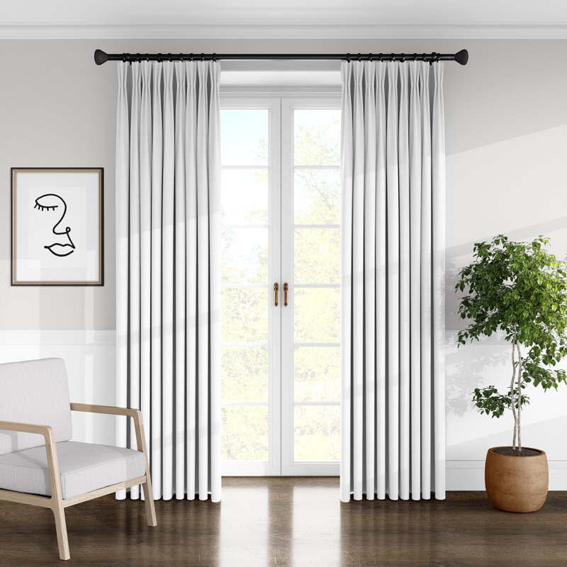 London Linen Solid Room Darkening Pinch Pleat Single Curtain Panel, 20" W x 144" L, White