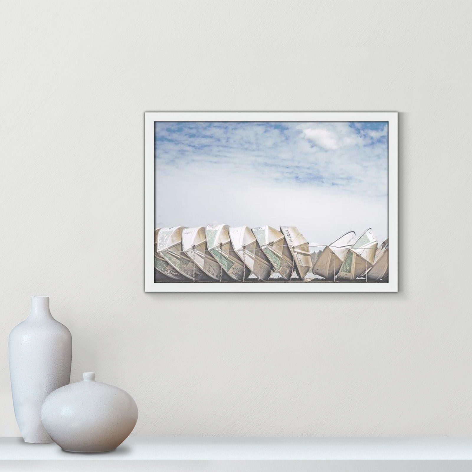 Hennecy "Wooden Boats" Print by Leah Straatsma, 17" H x 23" W x 1.25" D, Satin White