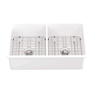 32" Undermount Ceramic Kitchen Sink - Dual Mount White Ceramic Rectangular Deep Sink Basin