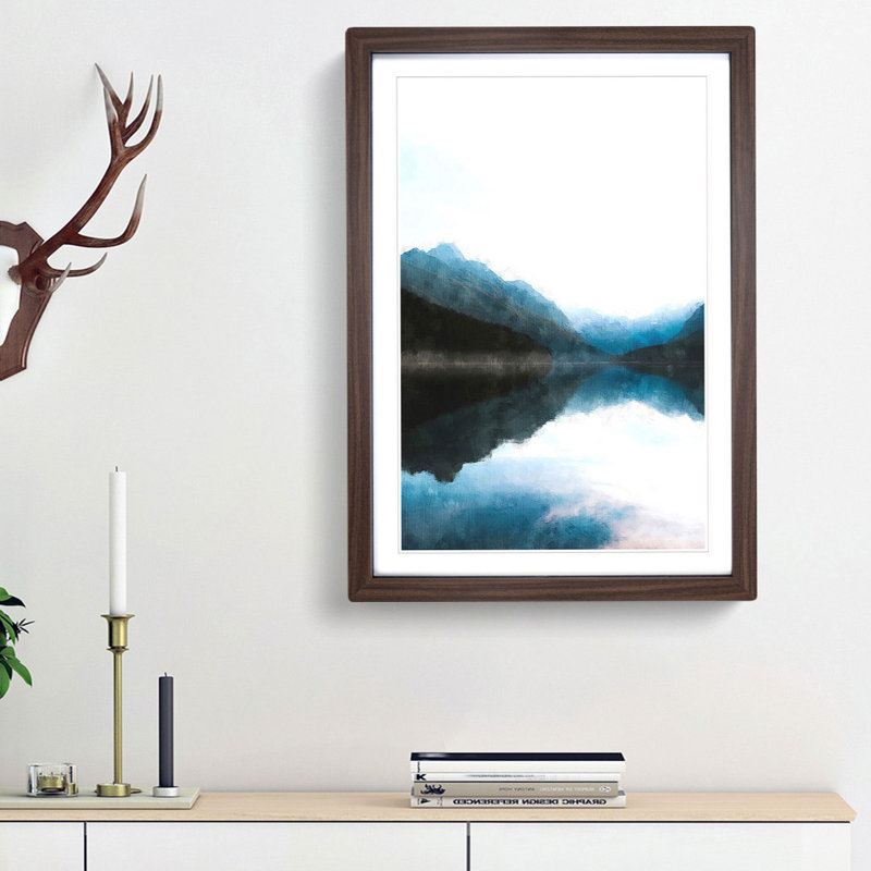 Lake & Mountains in Montana - Framed Print, 33cm H x 24cm W x 2cm D, Walnut Framed