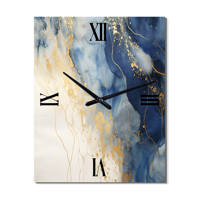Horloge murale abstraite Momentary Spirit Golden Wave Retro Blue II, Surdimensionné