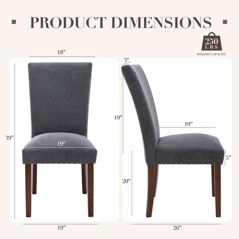 Upholstered Dining Side Chair with High Back and Nailhead Trim, Solid Wood Legs, Modern Parsons for Dining Room, Gray