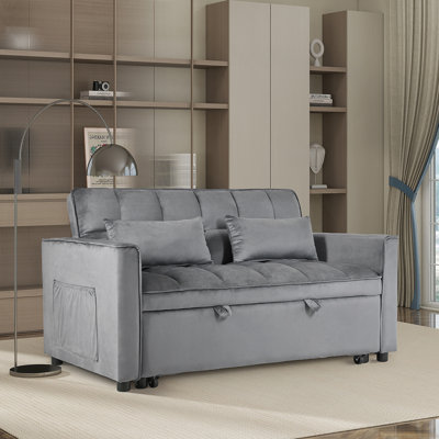 3-in-1 Convertible Sofa Bed With Reclining Backrest, Pull-out Couch With Pillows by Ebern Designs