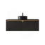 Meuble-lavabo 48 po, meuble de rangement mural en contreplaqué flottant, portes doubles en sergé avec garniture en métal, vasque ronde en céramique noire avec motif en pierre et plateau en pierre frittée noire, noir