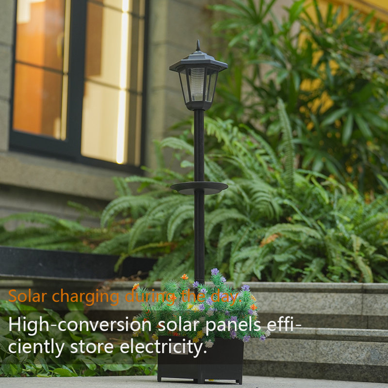 37.4" Solar Lamp Post Light with Planter & Bird Feeder (3-in-1 Design) - IP44 Waterproof, Auto On/Off, Dusk to Dawn Sensor for Garden, Yard, Pathway - Easy Install Outdoor Decor