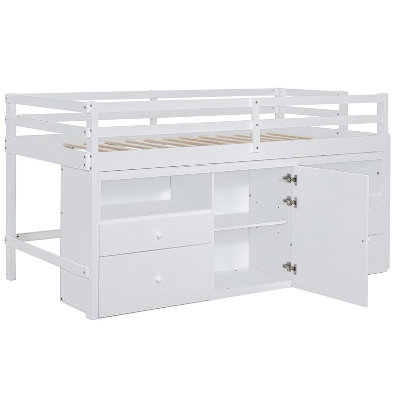 Lit mezzanine simple blanc avec 4 tiroirs, une armoire et des tablettes - confortable pour la chambre à coucher, Blanc
